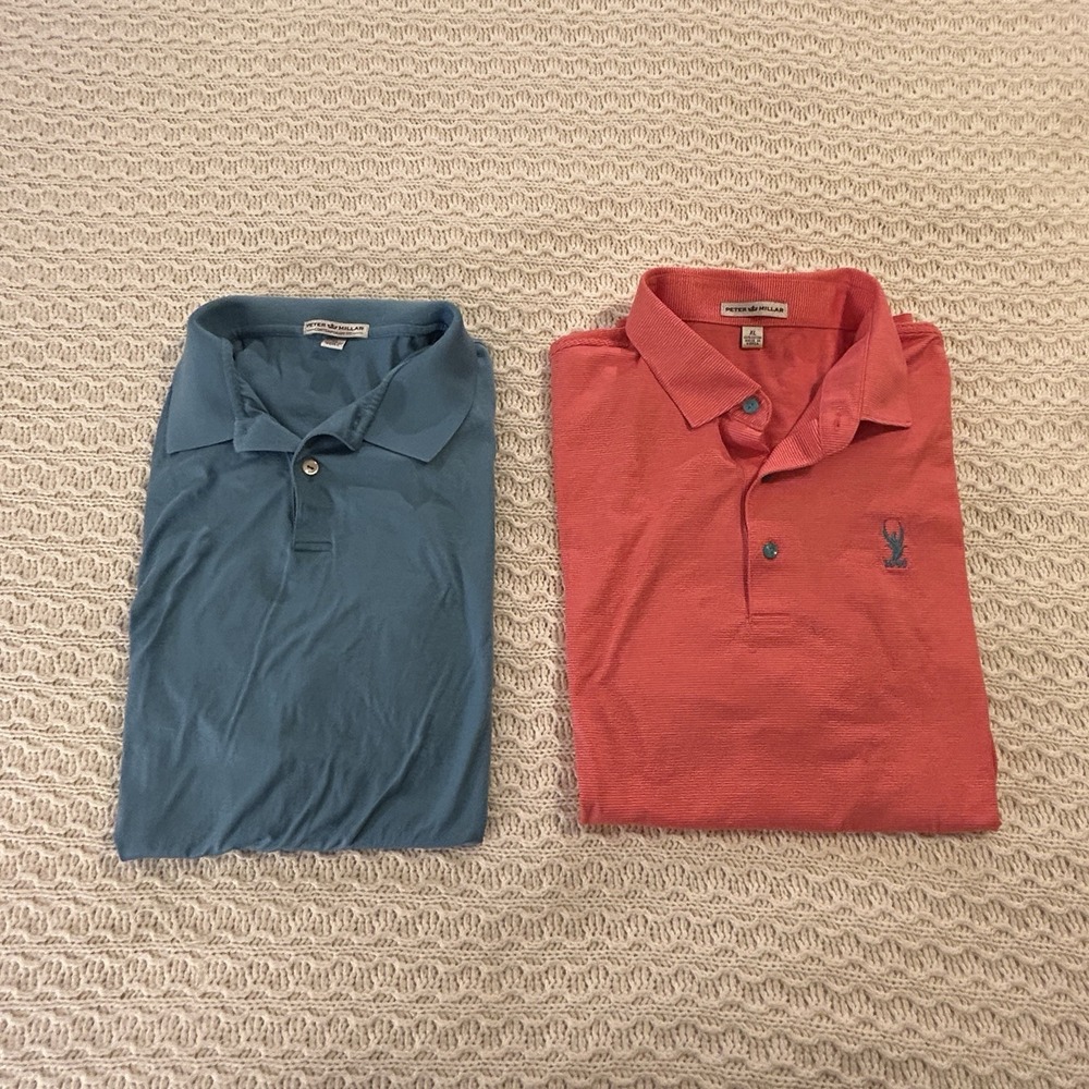 Peter Millar‎ Golf Polo Men's XL Lot Of 2 Red And Blue Small Pen Mark On Red One